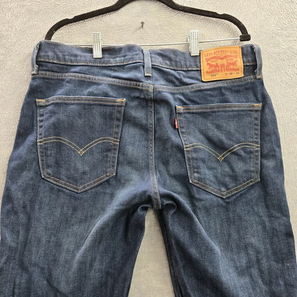 Levi's 514 Men Jeans 36X34 Blue Denim Straight Fit Logo 32